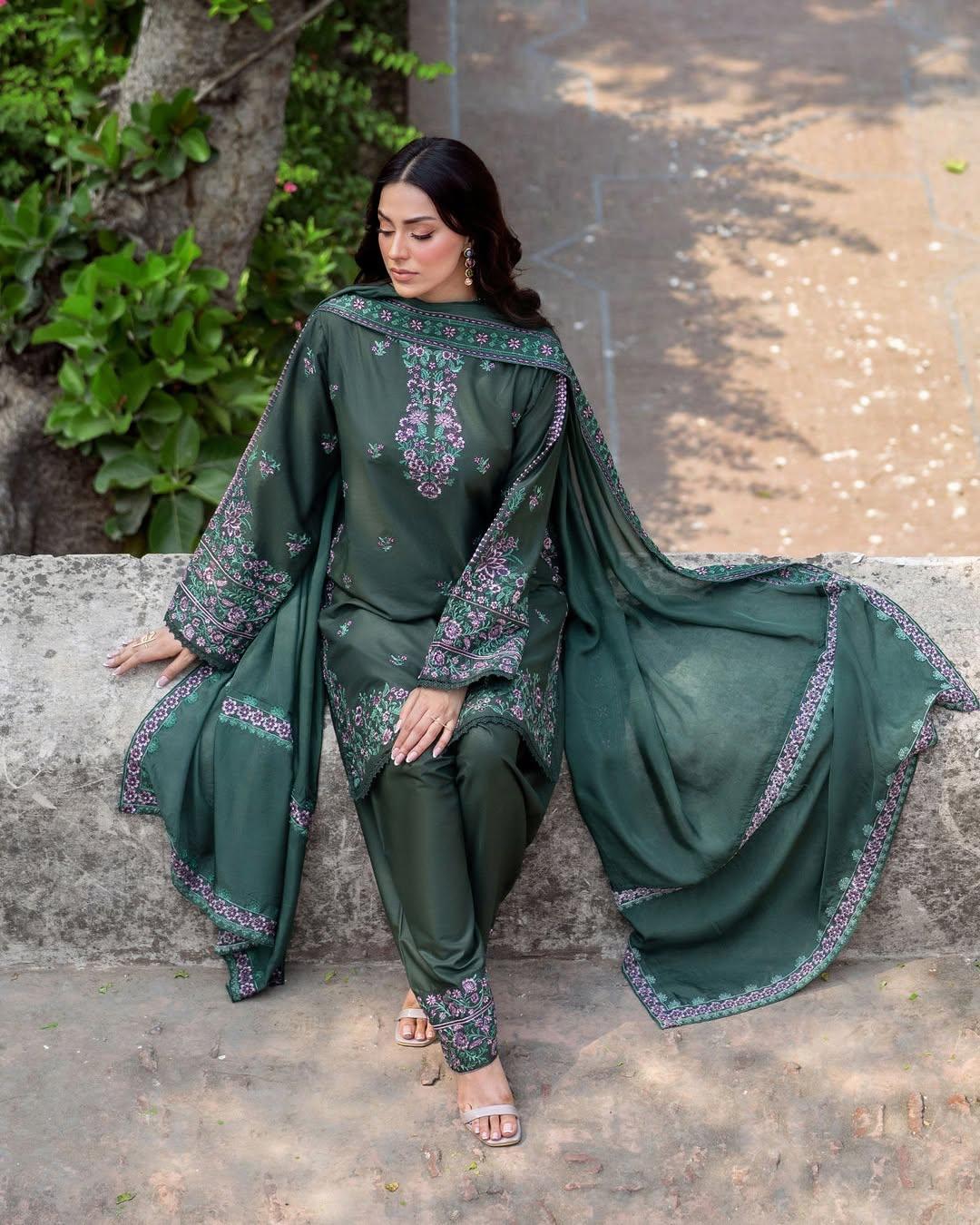 Naima Embroidered 3PC Premium Stone Linen Collection