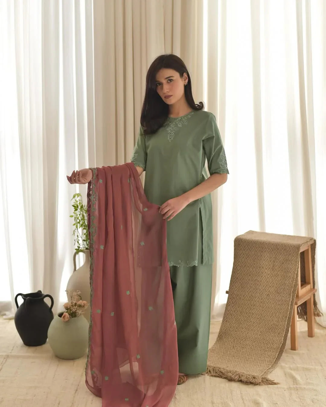 Aira Green Embroidered 3PC
