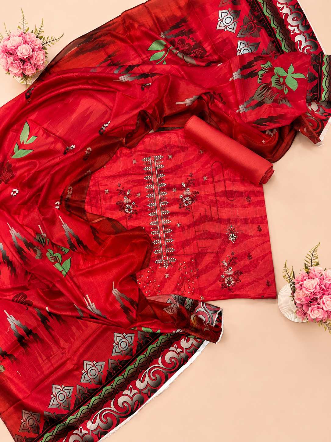 FizzabyZahir Ruby Royale – Luxury Embroidered Lawn 3 Piece Unstitched Suit