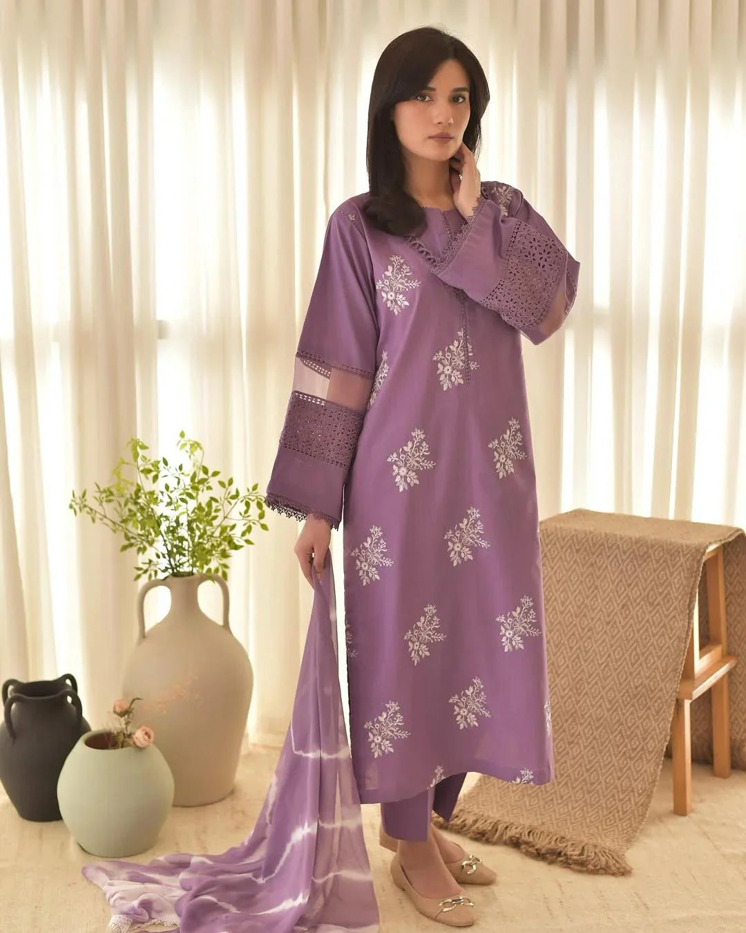 Hooriya Purple Embroidered 3PC Premium Summer Lawn Set