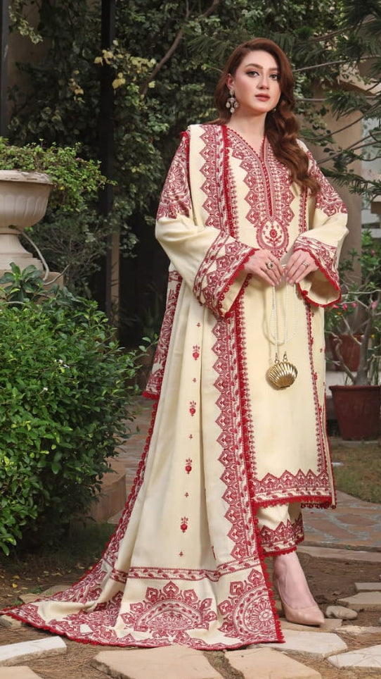 Norinaw Embroidered 3PC Winter Linen Suit with Shawl