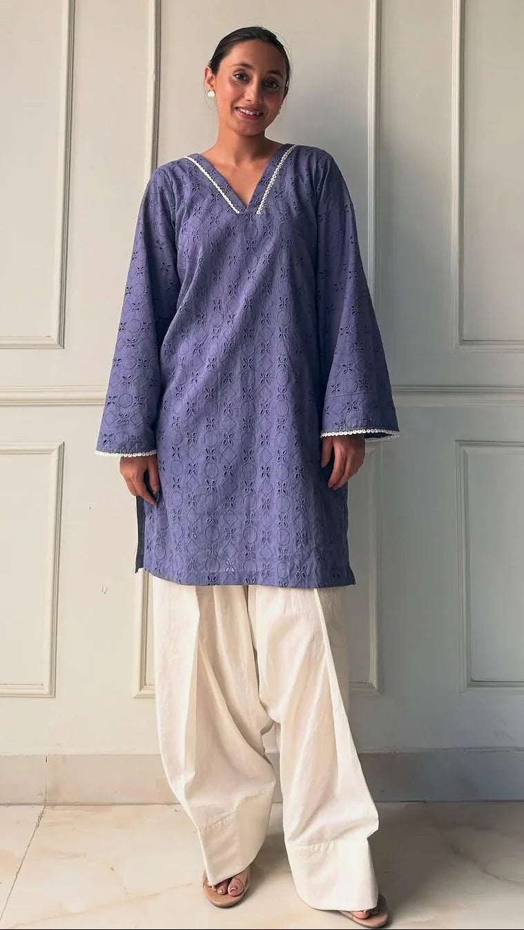 Purple Zarnab Chikenkari Farshi Shalwar Set