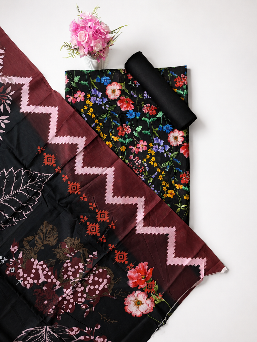 FizzabyZahir Midnight Blossom – Luxury Printed Lawn 3 Piece Unstitched Suit