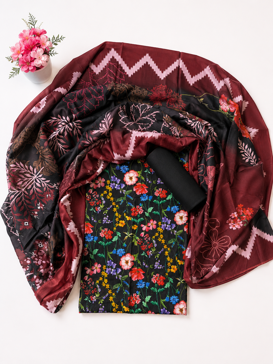FizzabyZahir Midnight Blossom – Luxury Printed Lawn 3 Piece Unstitched Suit
