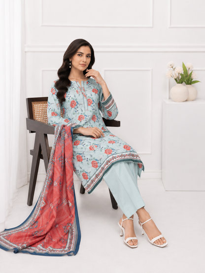 FizzabyZahir Aqua Bloom – Premium Printed 3 Piece Stitched Suit
