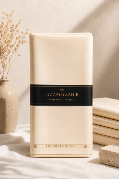 FizzabyZahir Royal Cream – Premium Unstitched Wash & Wear Shalwar Kameez for Men