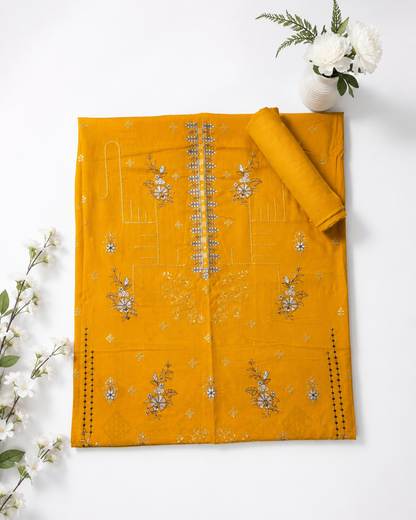 FizzabyZahir Golden Marigold – Luxury Embroidered Lawn 3 Piece Unstitched Suit