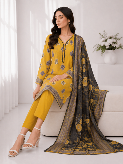 FizzabyZahir Golden Maple – Premium Printed 3 Piece Stitched Suit