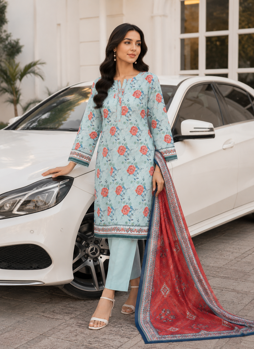 FizzabyZahir Aqua Bloom – Premium Printed 3 Piece Stitched Suit