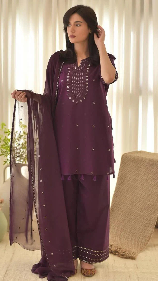 Purple Aura Embroidered 3PC Premium Arabic Lawn