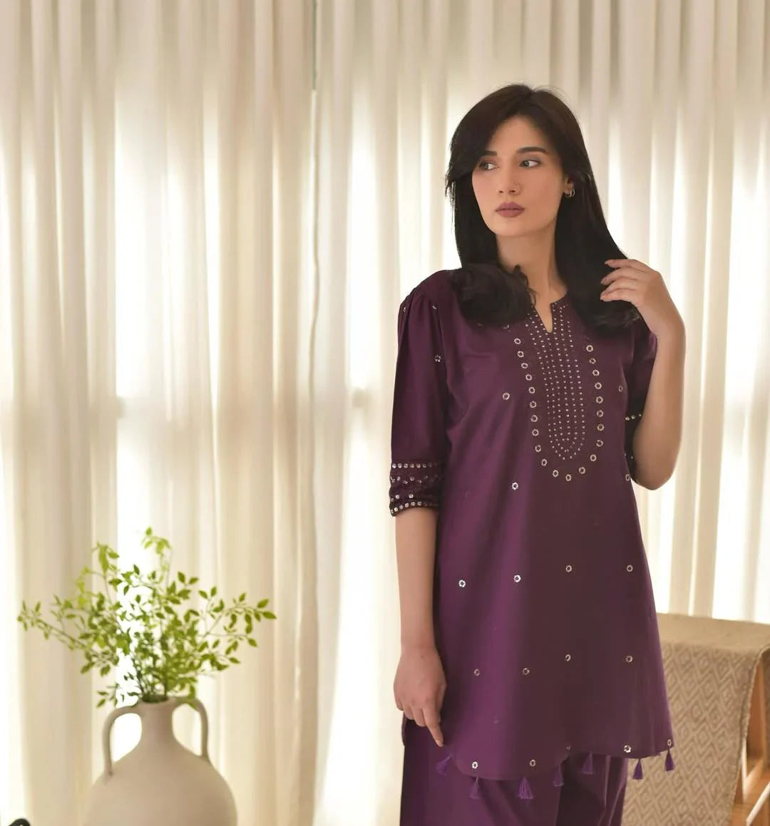 Purple Aura Embroidered 3PC Premium Arabic Lawn