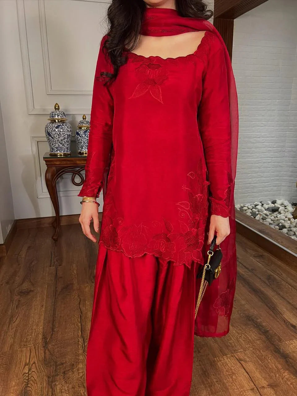 Red Zauq Embroidered 3PC Premium Shamroz Collection