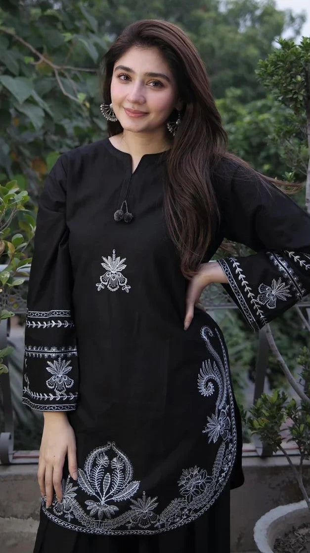 Malika Embroidered Farshi Plazo Set Premium Lawn Summer Collection