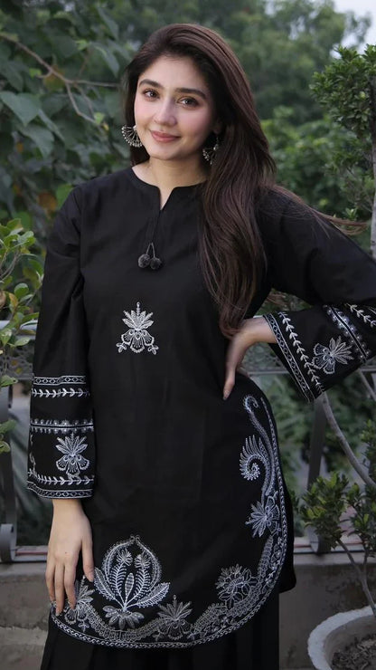 Malika Embroidered Farshi Plazo Set Premium Lawn Summer Collection