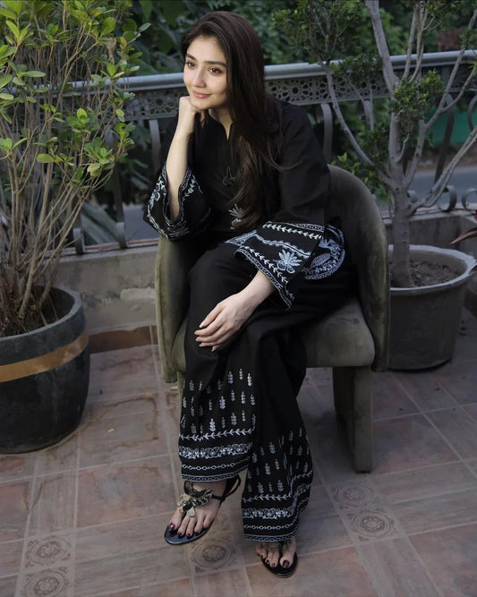 Malika Embroidered Farshi Plazo Set Premium Lawn Summer Collection