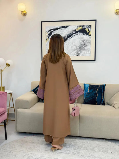 Sawera Embroidered Set Premium Stone Linen Collection