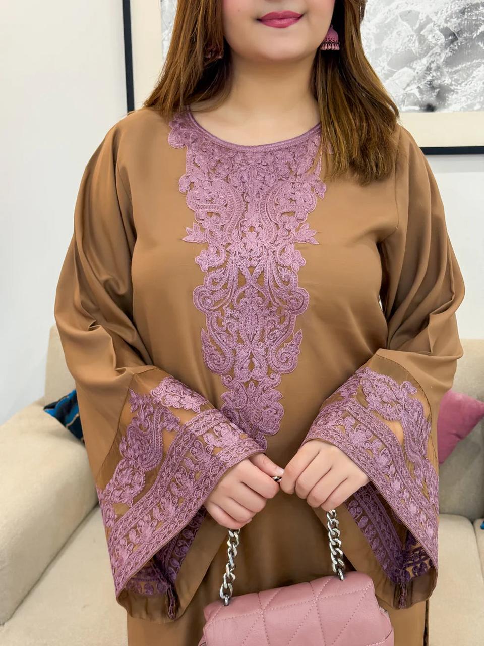 Sawera Embroidered Set Premium Stone Linen Collection