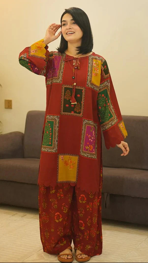 Khaddar Berry Co-Ord 2PC