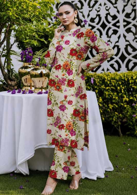 FizzabyZahir Ivory Blossom – Luxury Printed Lawn 2 Piece Suit