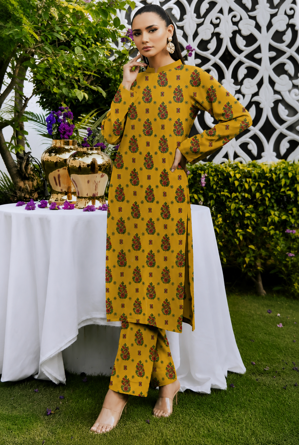 FizzabyZahir Mustard Muse – Premium All-Over Printed Lawn 2 Piece Unstitched Suit