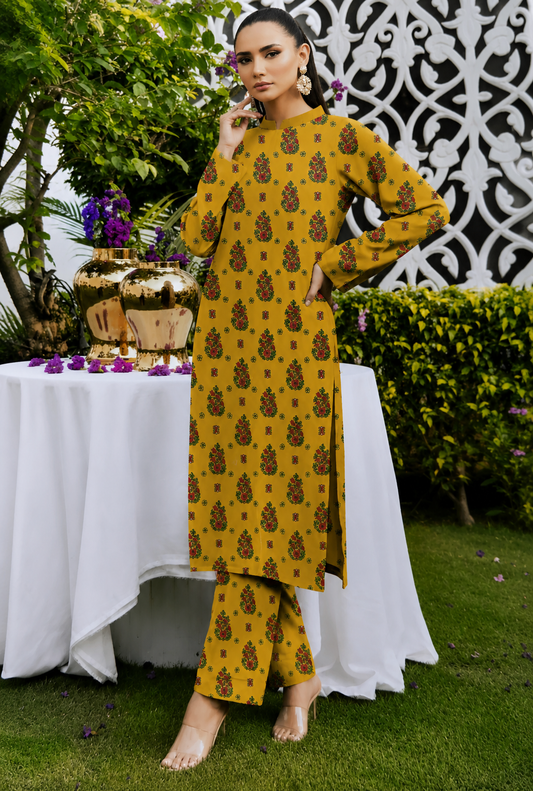 FizzabyZahir Mustard Muse – Premium All-Over Printed Lawn 2 Piece Unstitched Suit