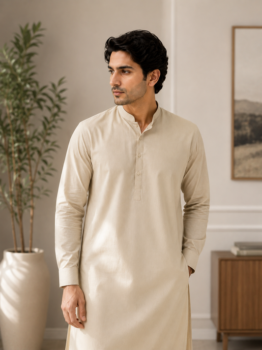 FizzabyZahir Sand Beige – Premium Wash & Wear Unstitched Fabric for Men
