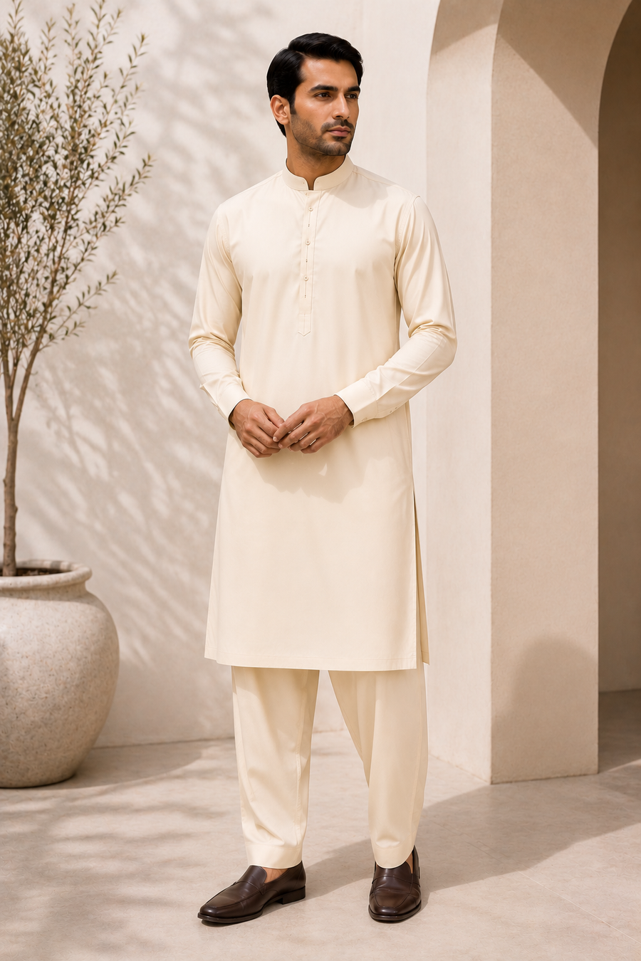 FizzabyZahir Royal Cream – Premium Unstitched Wash & Wear Shalwar Kameez for Men