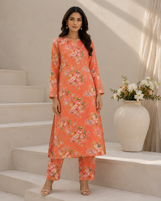 FizzabyZahir Coral Blossom – Premium Printed Lawn 2 Piece Unstitched Suit