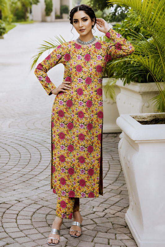 FizzabyZahir Golden Rose Garden – Premium Printed Lawn 2 Piece Unstitched Suit