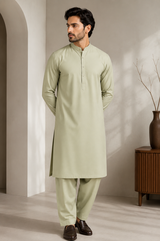 FizzabyZahir Sage Elegance – Premium Unstitched Wash & Wear Shalwar Kameez for Men