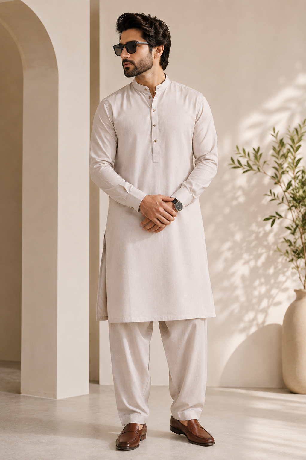 FizzabyZahir Desert Sand – Premium Skin Wash & Wear Unstitched Shalwar Kameez for Men