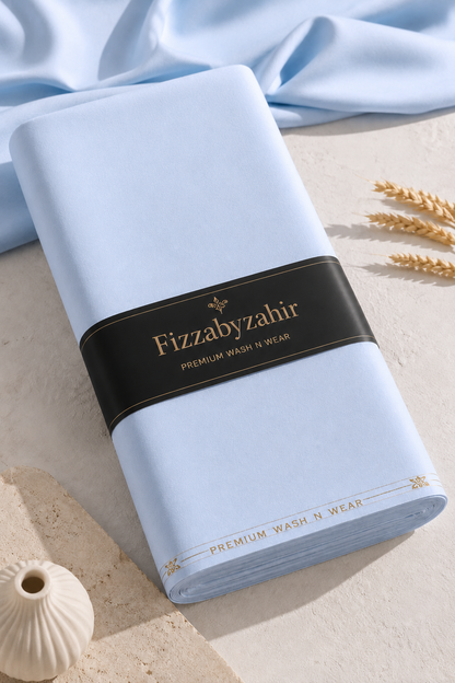 FizzabyZahir Sky Serenity – Premium Sky Blue Wash & Wear Unstitched Shalwar Kameez for Men
