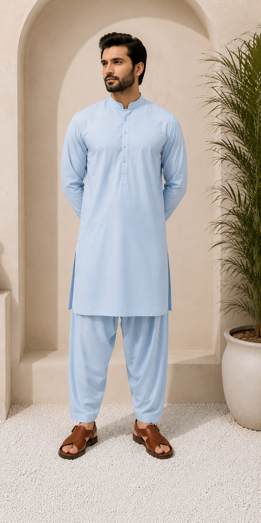 FizzabyZahir Sky Serenity – Premium Sky Blue Wash & Wear Unstitched Shalwar Kameez for Men