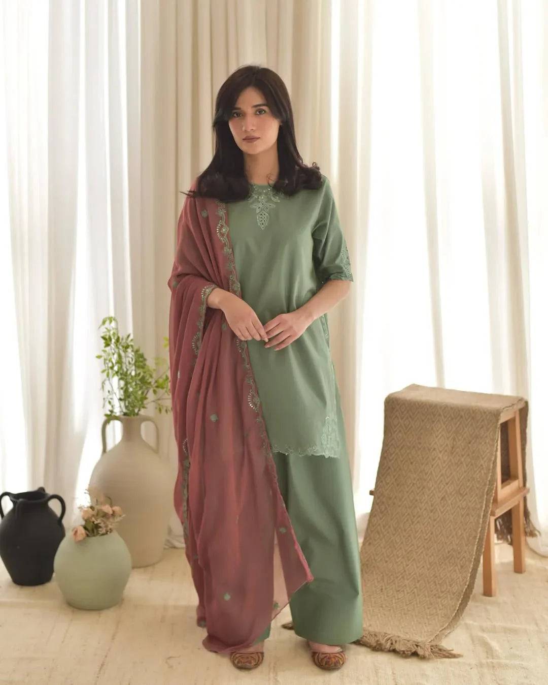 Aira Green Embroidered 3PC