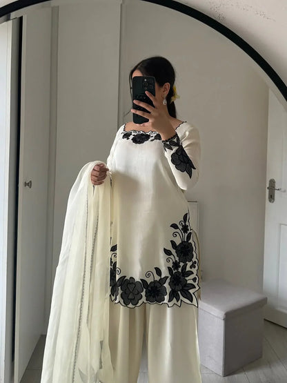 White Zauq Embroidered 3PC Premium Shamus