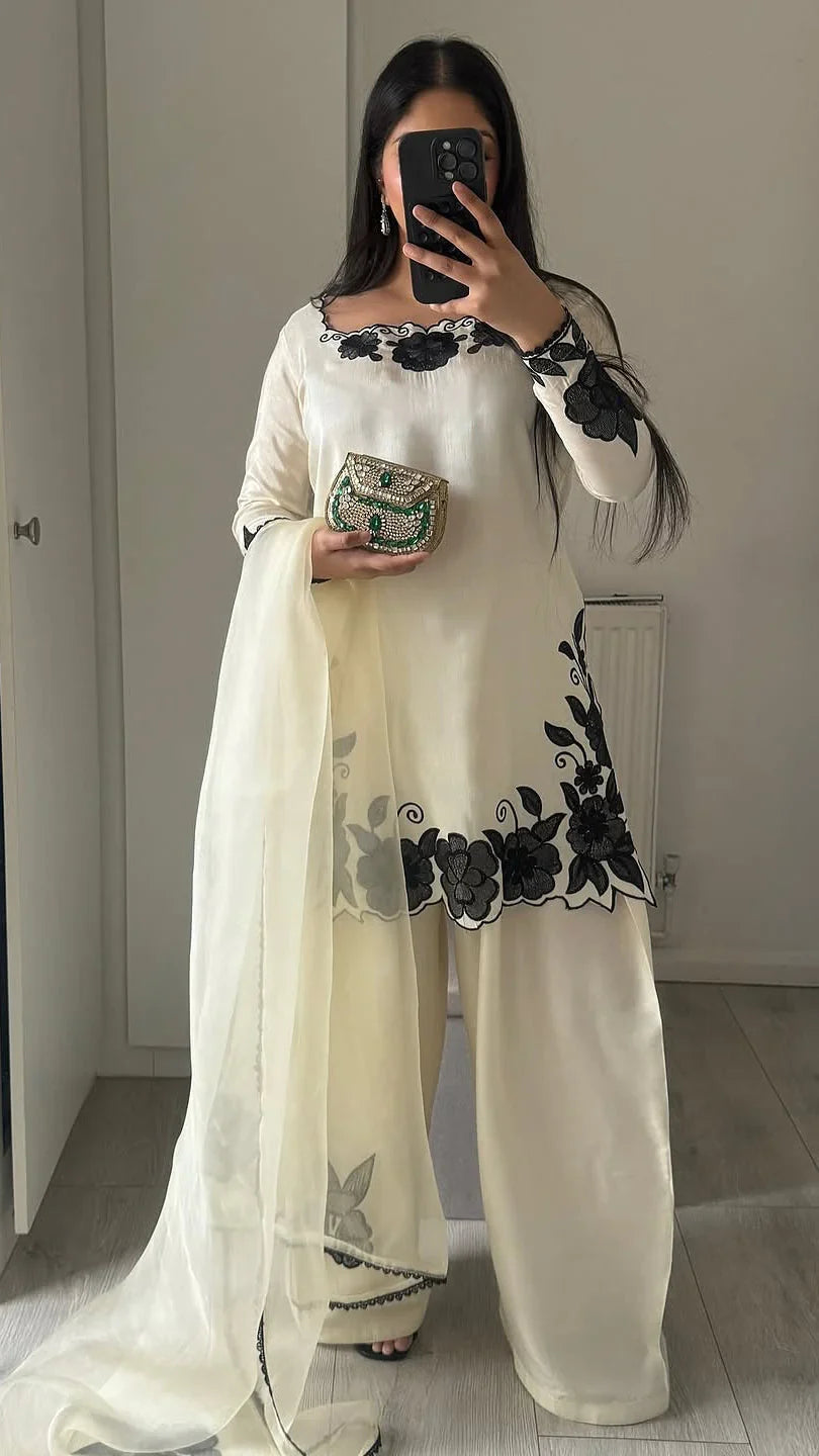 White Zauq Embroidered 3PC Premium Shamus