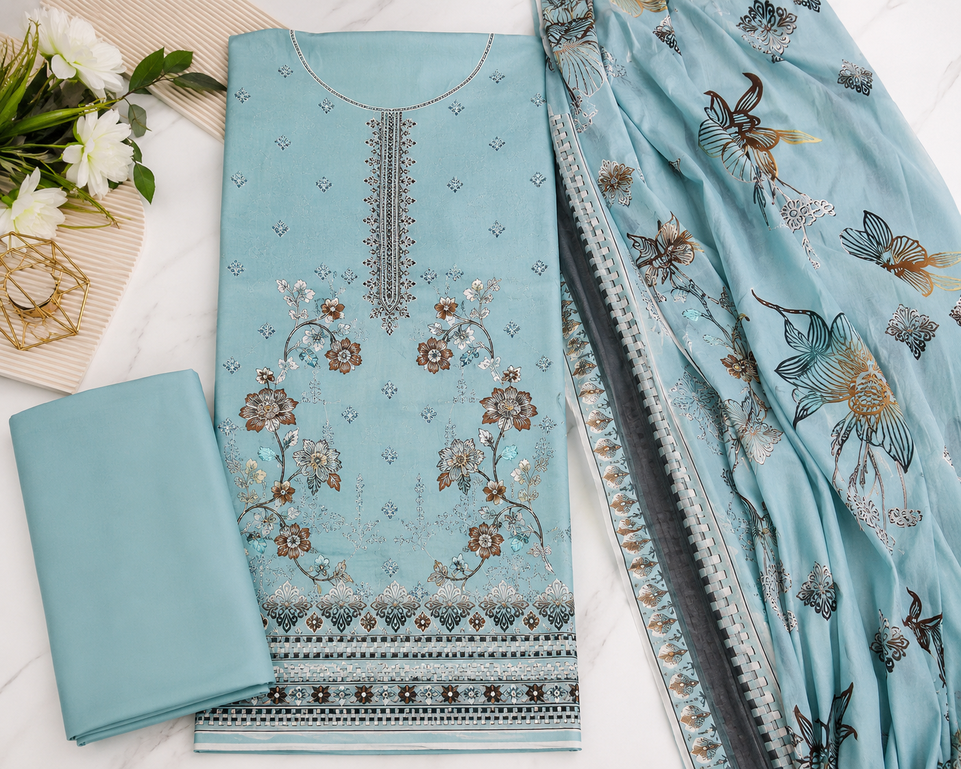FizzabyZahir Sky Serenity – Luxury Embroidered Lawn 3 Piece Unstitched Suit
