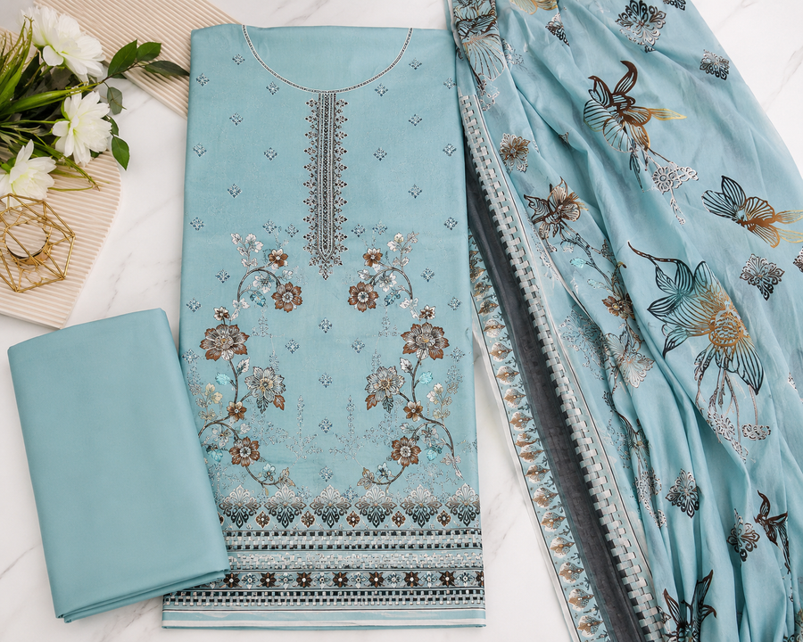 FizzabyZahir Sky Serenity – Luxury Embroidered Lawn 3 Piece Unstitched Suit