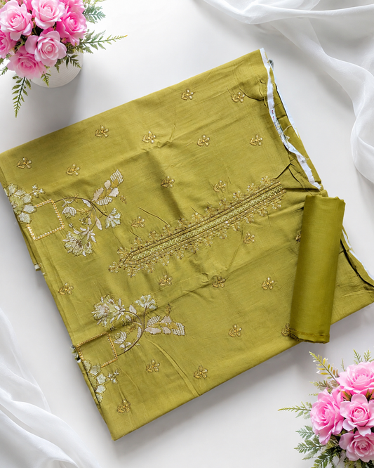 FizzabyZahir Olive Royale – Luxury Embroidered Lawn 3 Piece Unstitched Suit