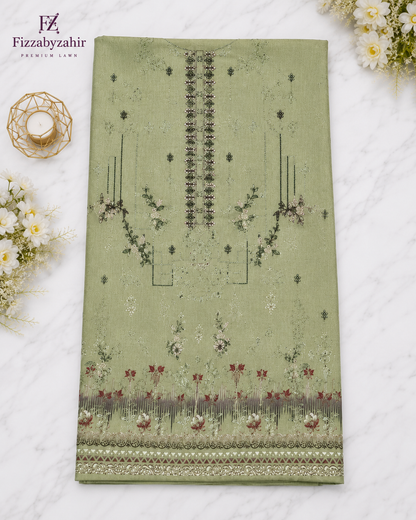 FizzabyZahir Sage Elegance – Luxury Embroidered Lawn 3 Piece Unstitched Suit