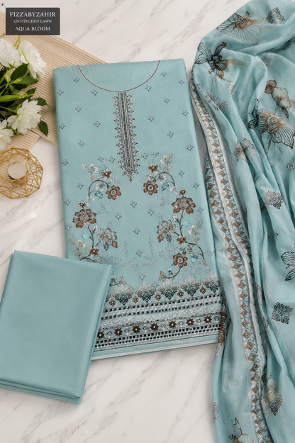 FizzabyZahir Sky Serenity – Luxury Embroidered Lawn 3 Piece Unstitched Suit