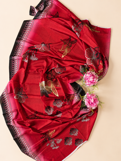 FizzabyZahir Crimson Majesty – Luxury Embroidered Lawn 3 Piece Unstitched Suit