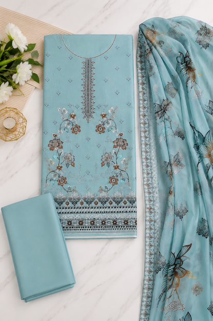FizzabyZahir Sky Serenity – Luxury Embroidered Lawn 3 Piece Unstitched Suit
