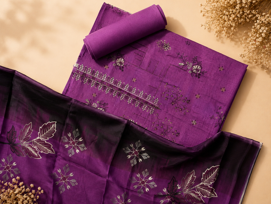 FizzabyZahir Royal Amethyst – Luxury Embroidered Lawn 3 Piece Unstitched Suit