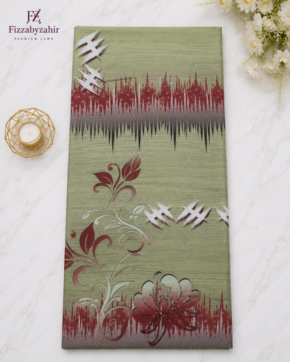 FizzabyZahir Sage Elegance – Luxury Embroidered Lawn 3 Piece Unstitched Suit