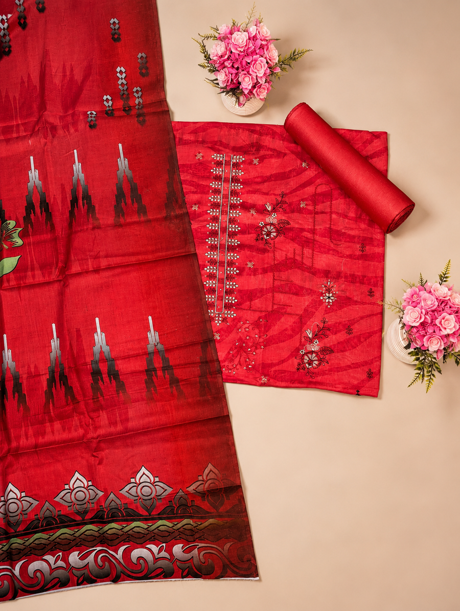 FizzabyZahir Ruby Royale – Luxury Embroidered Lawn 3 Piece Unstitched Suit