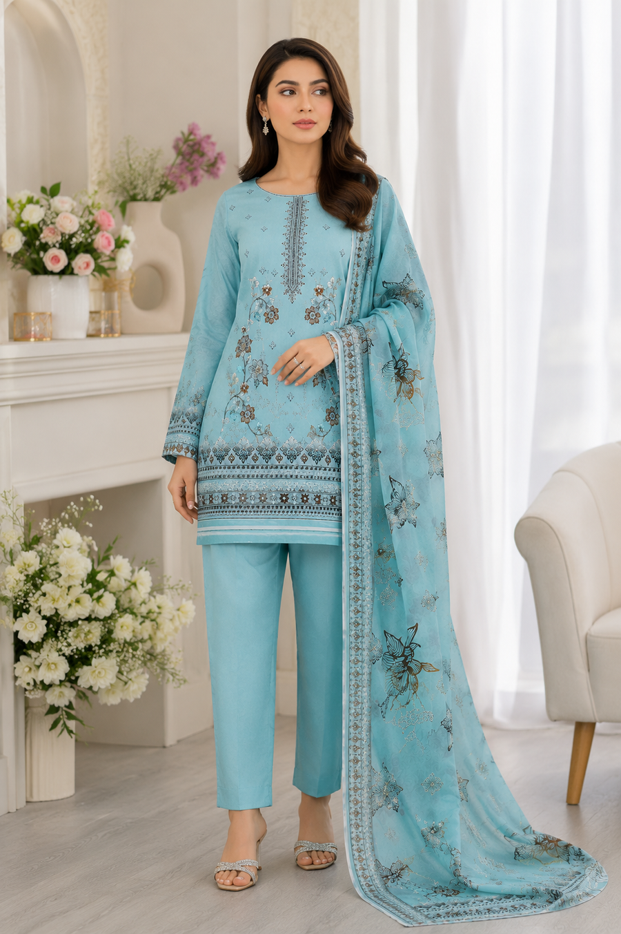 FizzabyZahir Sky Serenity – Luxury Embroidered Lawn 3 Piece Unstitched Suit