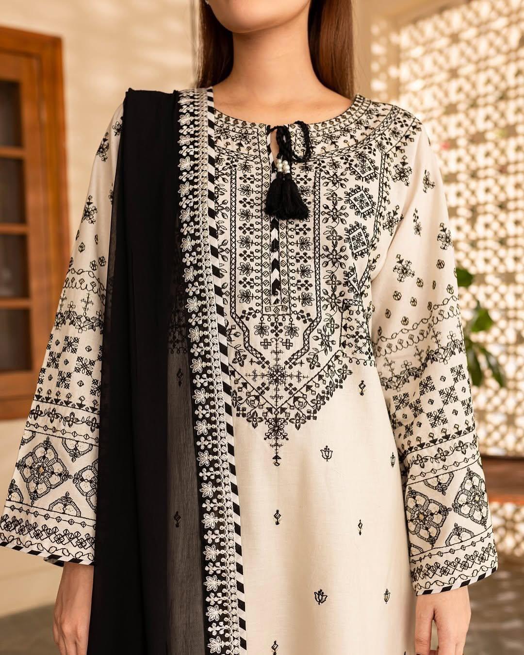 White Lime Embroidery 3PC Premium Lawn