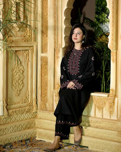 Black Luxe Embroidered 2PC