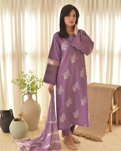 Hooriya Purple Embroidered 3PC Premium Summer Lawn Set